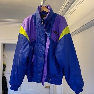 Descente ski jacket retro vintage men size Large blue purple yellow
